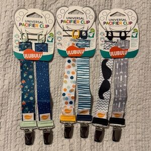 Kids Pacifier Clip Set - Blue, Orange, Gray